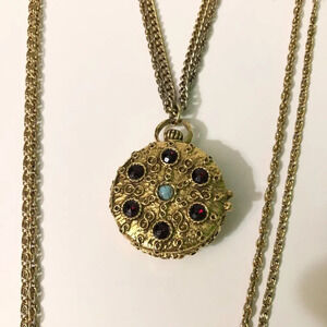 Vintage Goldette NY Pocket Necklace Long Chain  Layered Victorian Style